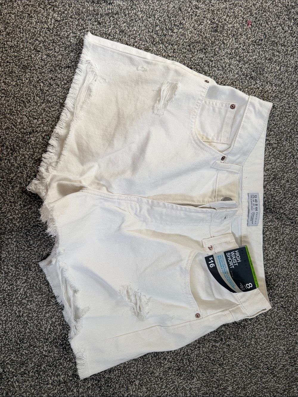 Primark White High Waist Distressed Frayed Denim Shorts